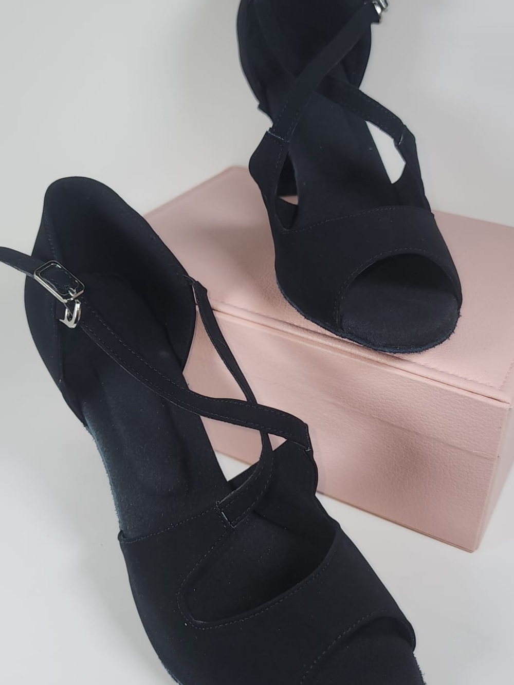 Black Strappy Ankle-Heel Sandals - Women
